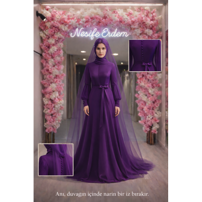 Mor Tesettür Abiye Zarafeti