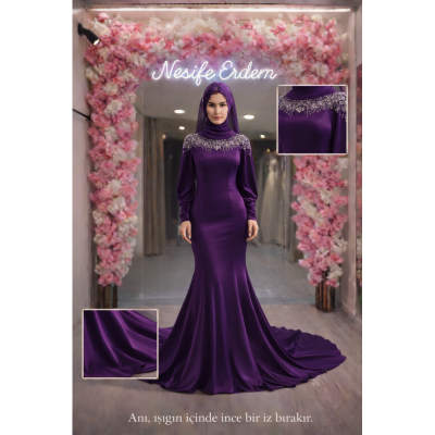 Mor Balık Model Tesettür Abiye: Işığın İçinde Zarif Bir İz