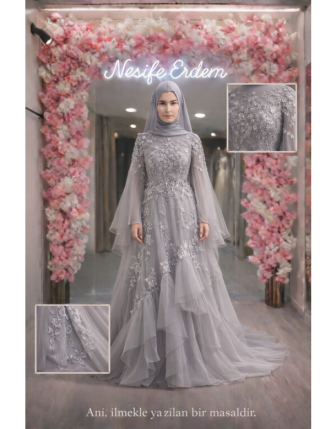 Lunara Gümüş Aplikeli Helen Tesettür Abiye