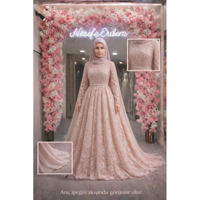 Pudra Bej Dantel A Kesim Abiye – Işığın İçinde Asalet