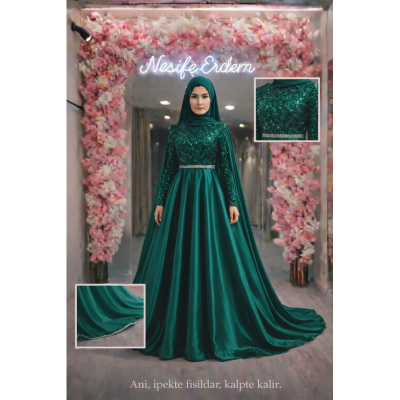 Zümrüt Işığın Hikâyesi: İpek Saten A Kesim Tesettür Abiye
