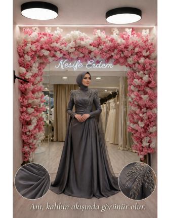 Lunara Antrasit Taş İşlemeli A Kesim Abiye