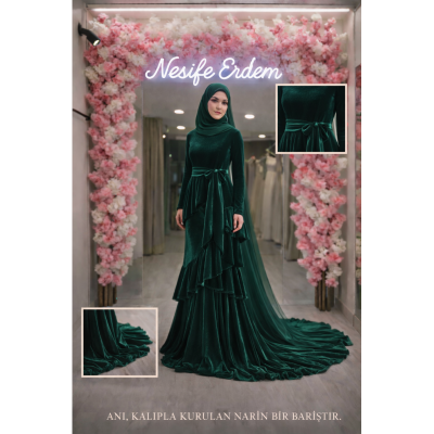 Zümrüt Kadife A-Kesim Abiye – Akışta Kurulan Zarif Denge