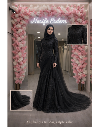 Noir Brokar Drape Tesettür Abiye