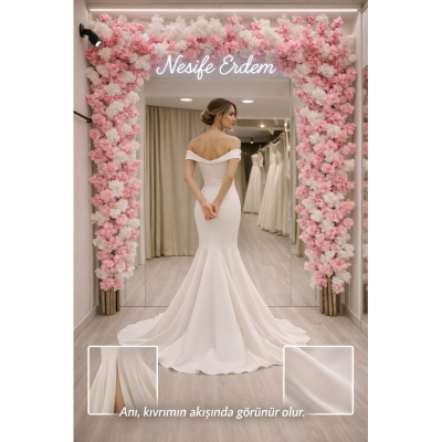 Ivory Akışlı Balık Siluet Gelinlik – Kıvrımda Formun Zarafeti