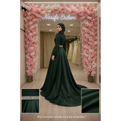 Zümrüt Akış A Kesim Tesettür Abiye – Sessiz Zarafetin İmzası