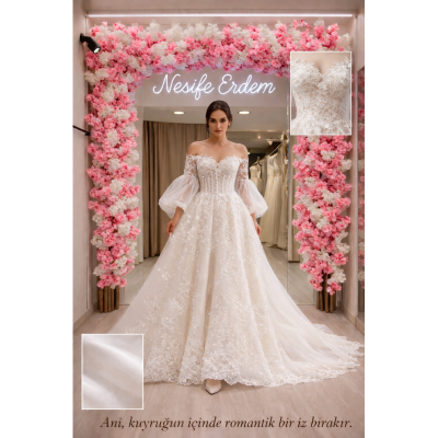 Askısız A Kesim Dantel Gelinlik: Pearl White Zarafeti