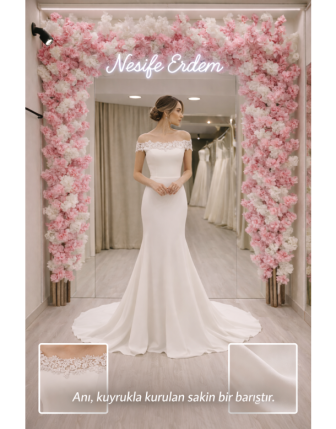 Nesife Erdem – Kayık Yaka Mat Krep Balık Gelinlik