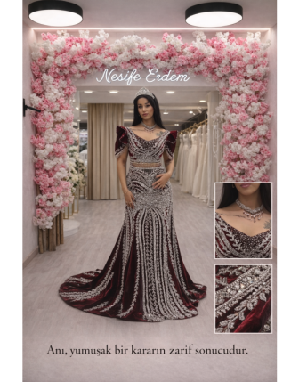 Bordo Kadife Açık Kaftan Bindallı Modeli