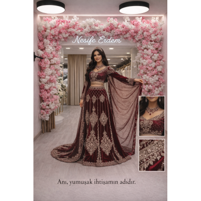 Bordo Kadife Açık Kaftan ile Sessiz İhtişamın Akışkan Yorumu