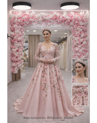 Soft Pembe Kadife Açık Kaftan – A Kesim Couture Tasarım