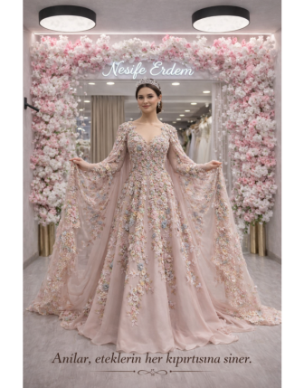 Soft Pembe Açık Kaftan – A Kesim Couture Silüet