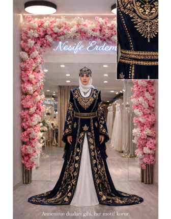 Lacivert Kadife Kuyruklu Tesettürlü Kaftan – Refined Silhouette