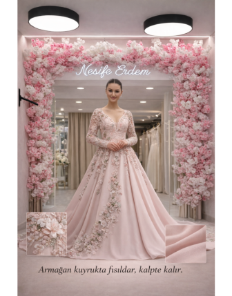 Pembe Mat Krep Açık Kınalık – Sanatlı İşlemeli A Kesim