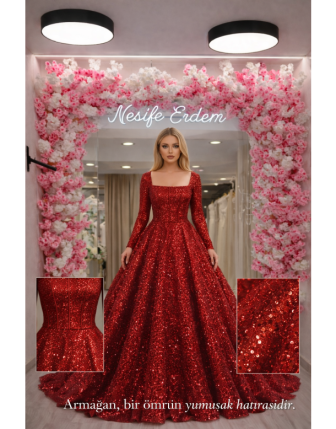 Bordo Ful Payet Prenses Açık Kınalık – Kaburga Formlu Couture Tasarım