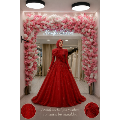 Tesettürlü A Kesim Kınalıkta Romantik Akışın Özel Dikim Yorumu