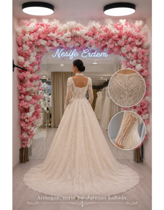 Krem İşlemeli Açık Nikahlık – Minimal Çan Etek