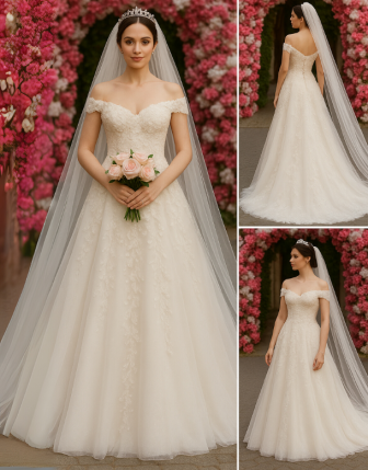 Omzu Açık Kalp Yaka A Kesim Gelinlik – 2025 Yeni Sezon