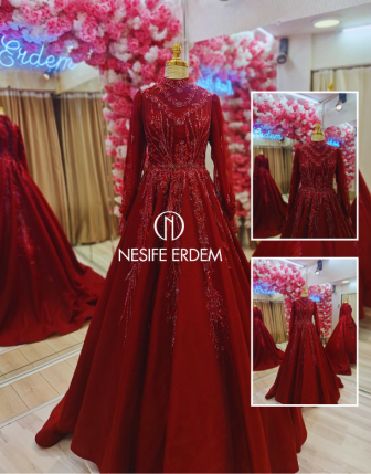 Altın İşlemeli Bordo Kadife Tesettür Kınalık