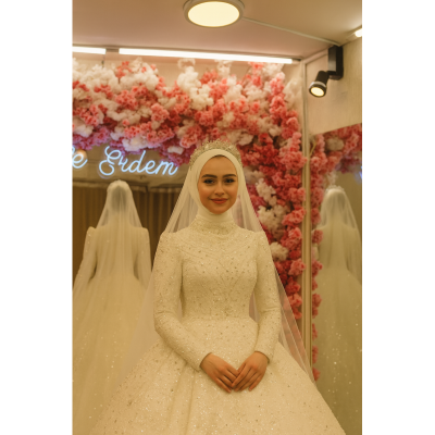 Swarovski Taşlarla Taçlanan 2026 Tesettür Gelinlik Modası